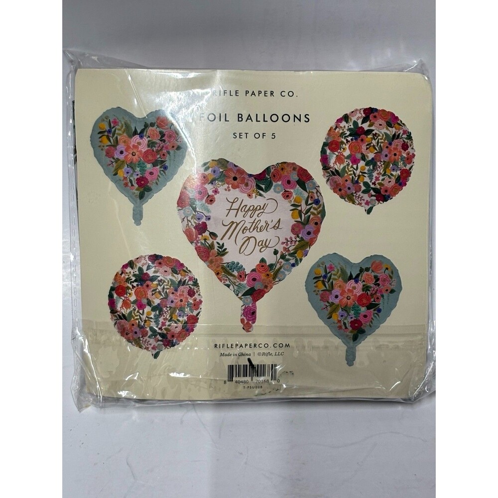 Rifle Paper Co Mother's Day Foil Balloons Set of 5 Floral Hearts NIP Sealed